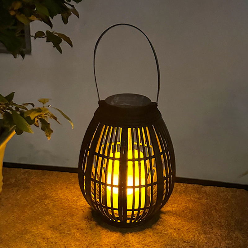Modern Art Deco Solar Round Lantern Rattan LED Outdoor Landscape Light For Garden | Kalsten