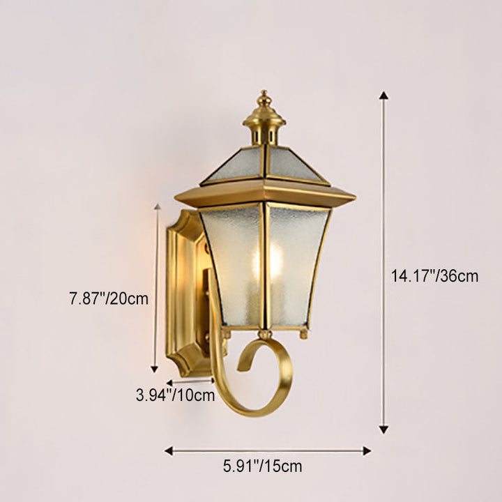 European Modern Luxury Quadrilateral Brass Glass Waterproof 1-Light Outdoor Wall Sconce Lamp | Kalsten