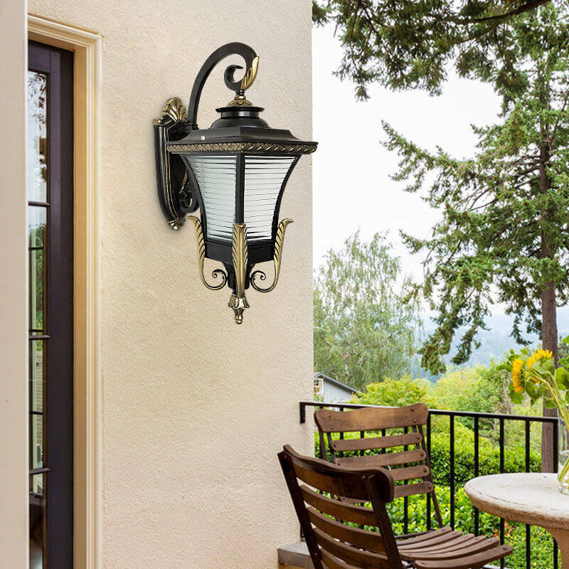 European Vintage Outdoor Square Cage Aluminum Glass 1-Light Wall Sconce Lamp | Kalsten