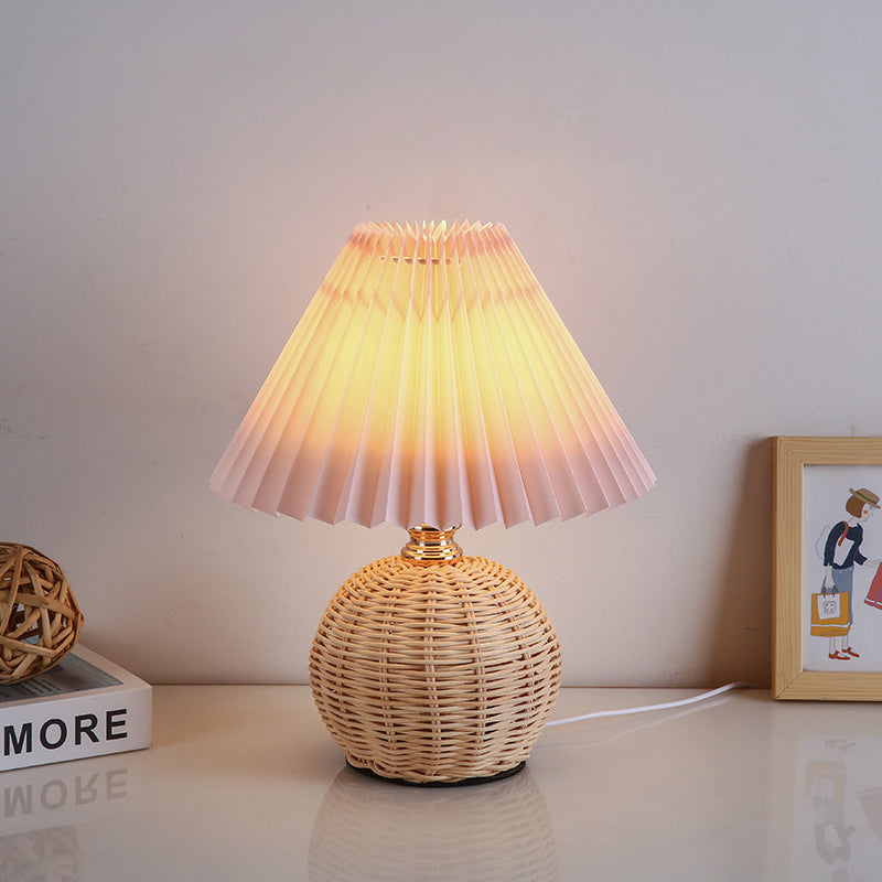 RattaLume Nordic LED Table Lamp | Woven Rattan & Foldable Fabric Shade | Mood Light | Decor for the Bedroom | Kalsten