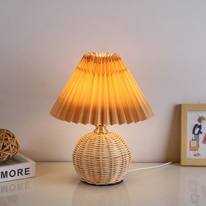 RattaLume Nordic LED Table Lamp | Woven Rattan & Foldable Fabric Shade | Mood Light | Decor for the Bedroom | Kalsten