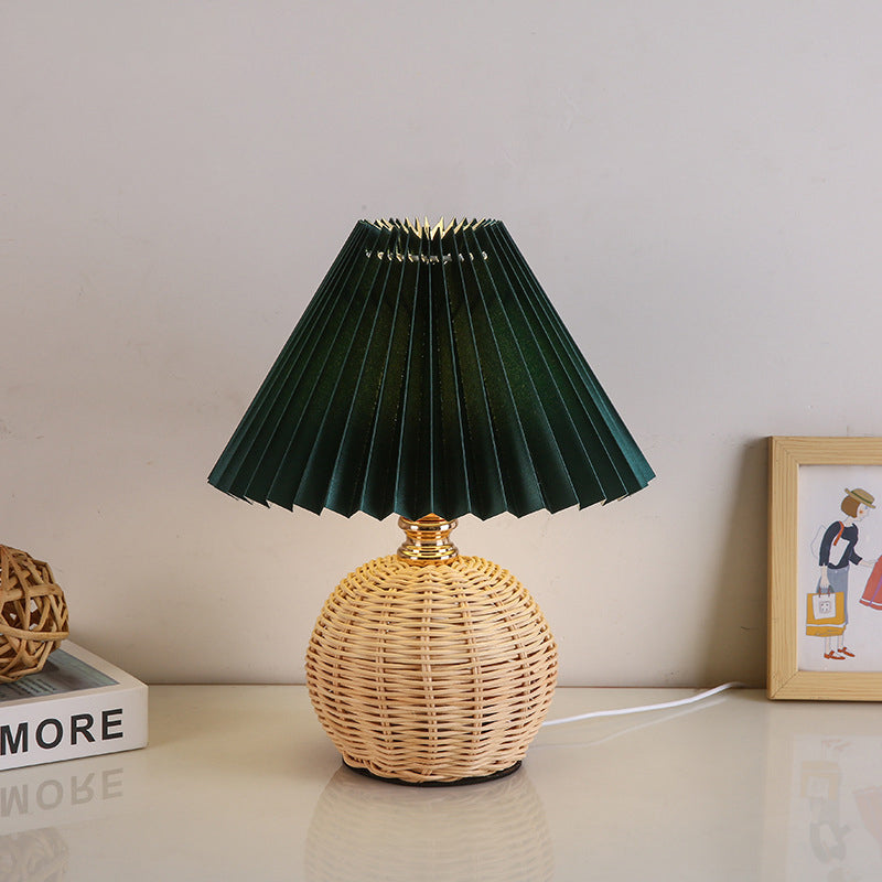 RattaLume Nordic LED Table Lamp | Woven Rattan & Foldable Fabric Shade | Mood Light | Decor for the Bedroom | Kalsten