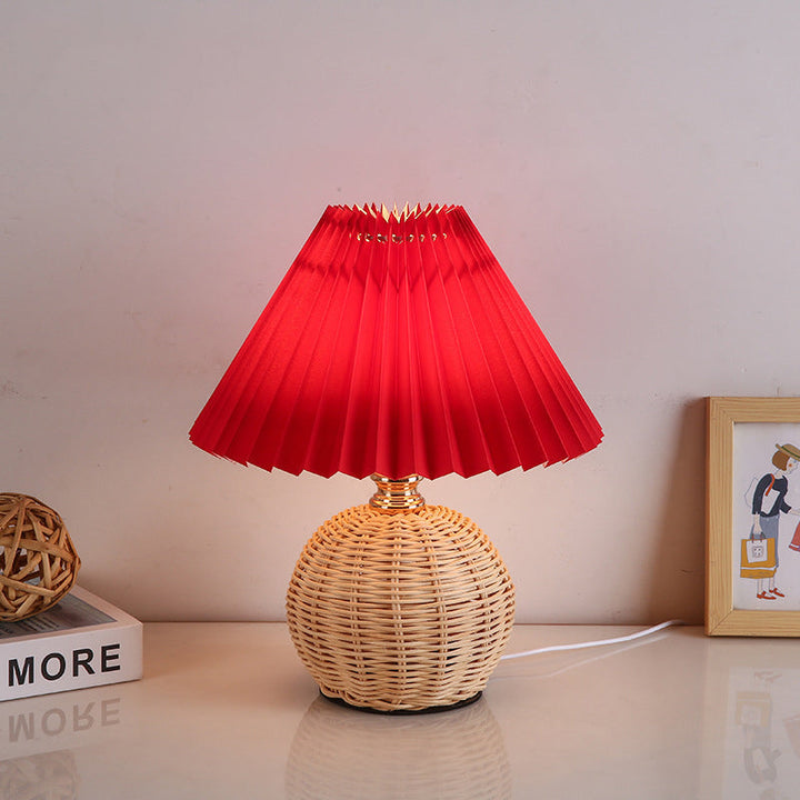 RattaLume Nordic LED Table Lamp | Woven Rattan & Foldable Fabric Shade | Mood Light | Decor for the Bedroom | Kalsten