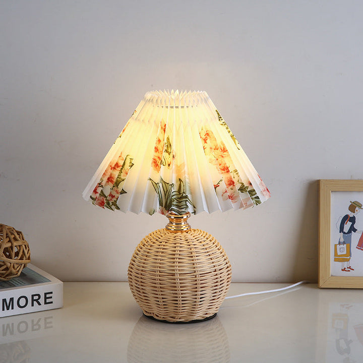 RattaLume Nordic LED Table Lamp | Woven Rattan & Foldable Fabric Shade | Mood Light | Decor for the Bedroom | Kalsten