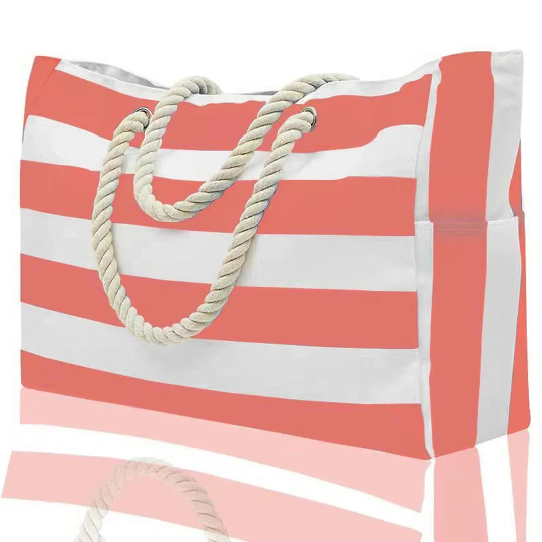 Kalsten | Marivalis Striped Beach Bag with Zipper | Foldable Sand Resistant Canvas | For Travel & Vacation