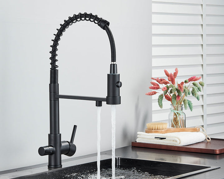Sandsberg Black Filter Kitchen Faucet with Dual Outlet – Mixing Tap with Water Filter for Kitchens, Water Treatment and Cleaning | Kalsten