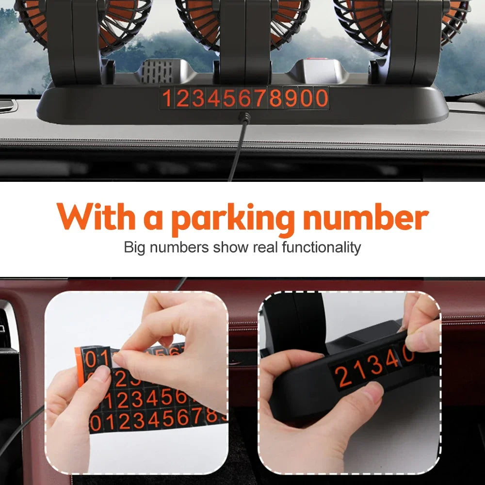 360° Adjustable Car Fan - 3-Head Automotive Electric Fan - USB/12V/24V - 2 Speeds - Silent Cooling for Home, Desk, Office & Car | Kalsten