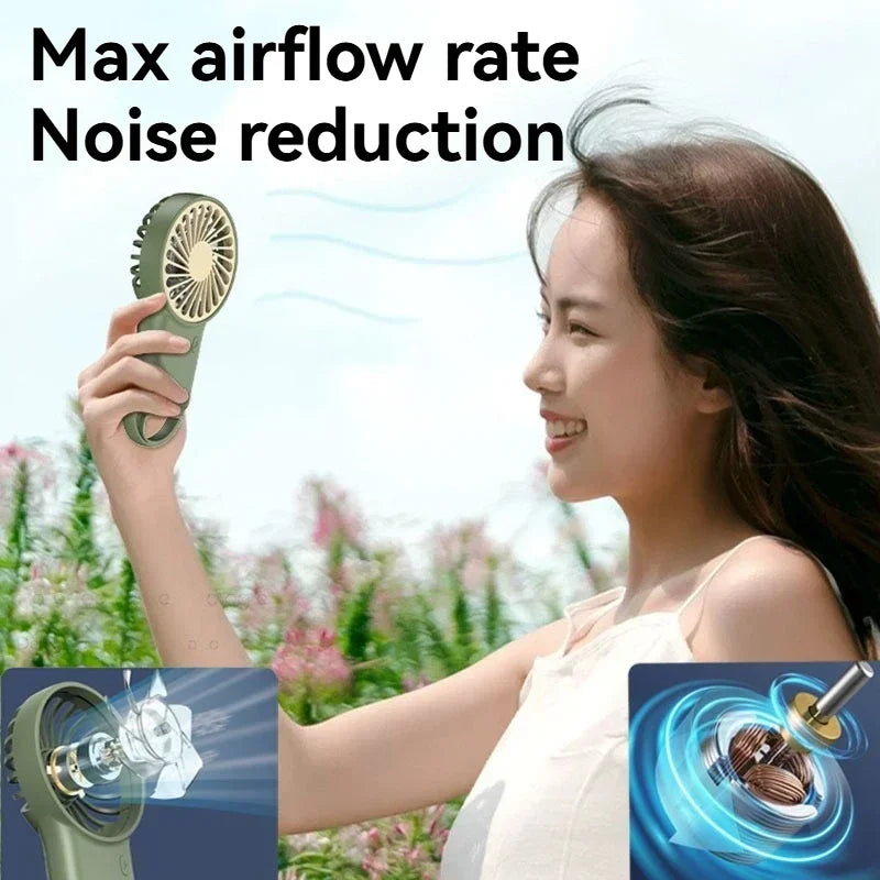 New Foldable USB Rechargeable Mini Fan | Handheld Desktop Fan with Cartoon Design & Hook for Outdoor, Home & Office Use | Kalsten