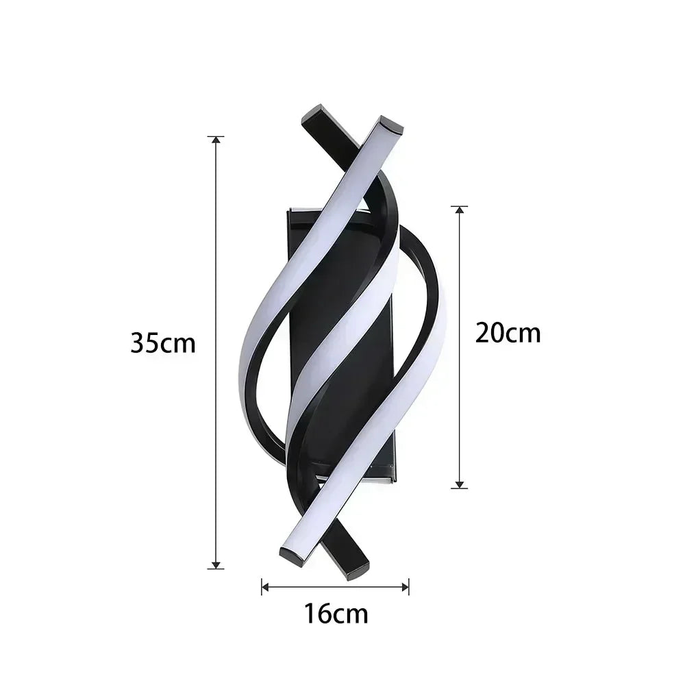 Modern LED Wall Light – Curved Spiral Design, Up & Down Wall Sconce for Living Room, Bedroom, Kitchen, and Bathroom, Black, Gold & White | Kalsten