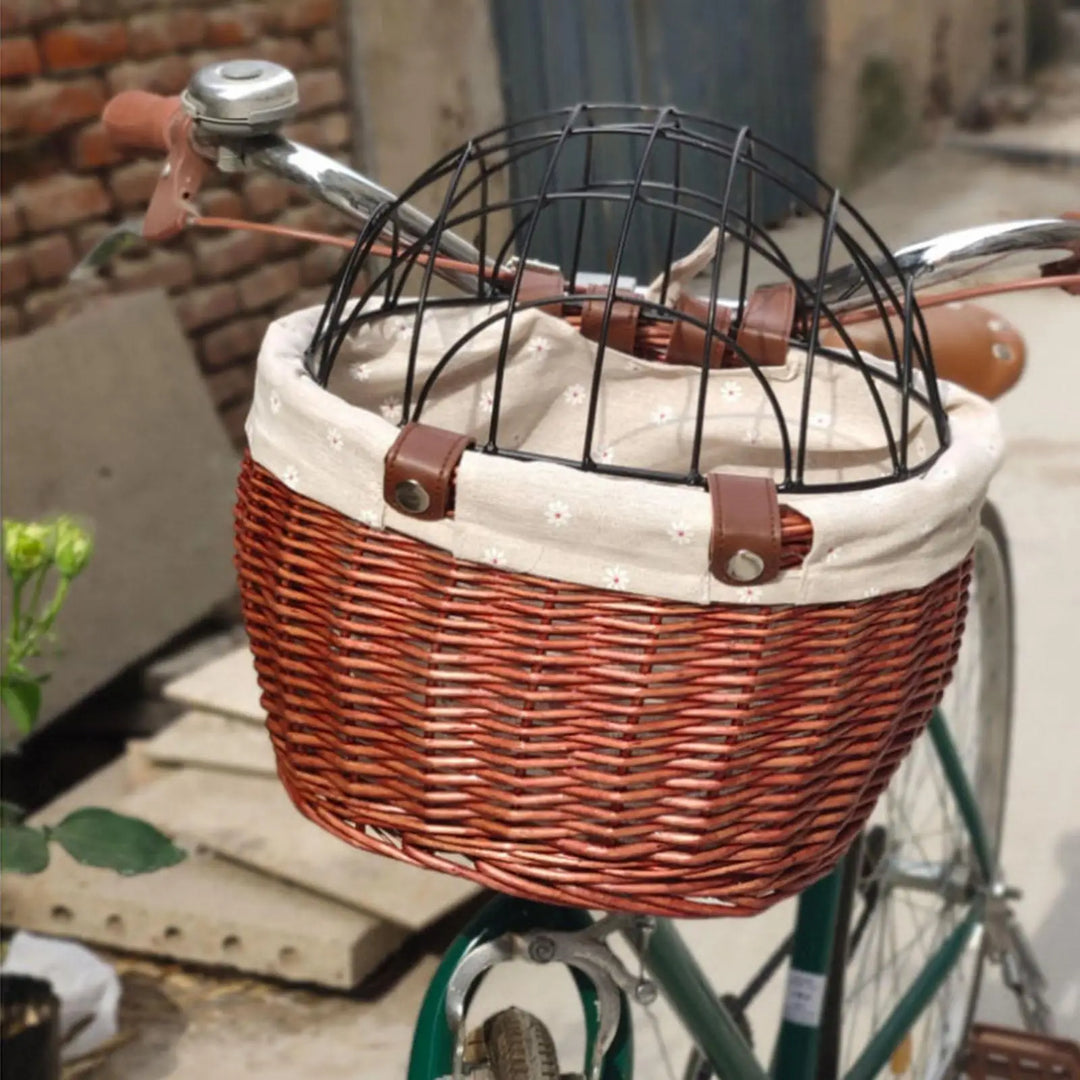 Kalsten | PawRide | Front-Mounted Wicker Dog Bike Basket – Safe, Stylish & Weatherproof