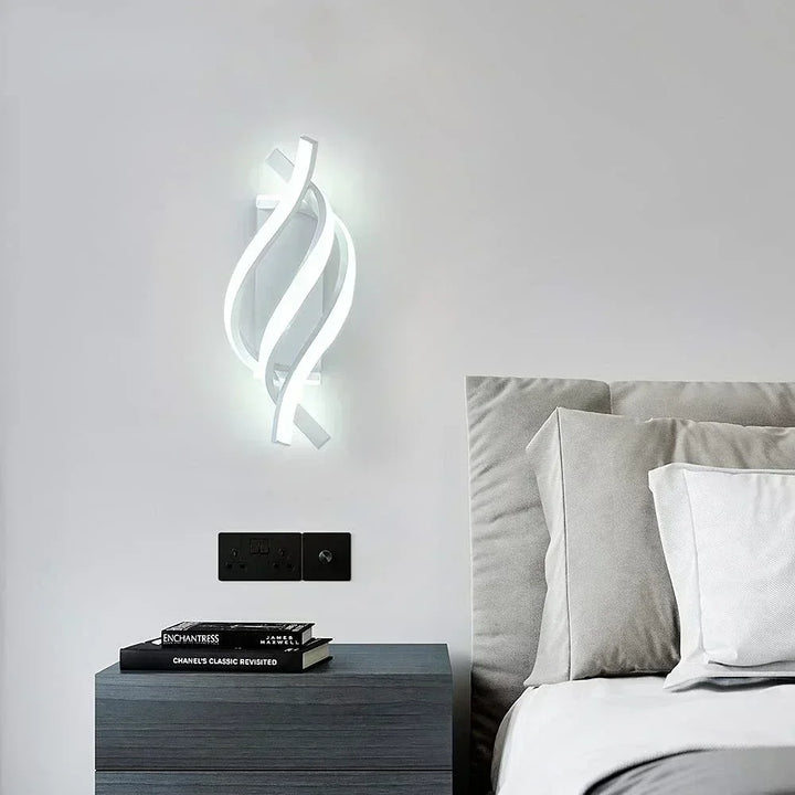 Modern LED Wall Light – Curved Spiral Design, Up & Down Wall Sconce for Living Room, Bedroom, Kitchen, and Bathroom, Black, Gold & White | Kalsten