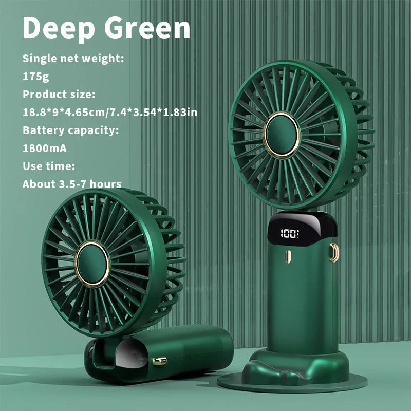 USB Handheld Mini Fan Foldable Portable Neck Hanging Fans 5 Speed USB Rechargeable Fan with Phone Stand and Display Screen | Kalsten