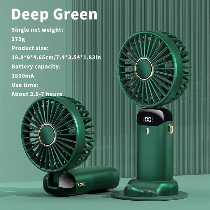 USB Handheld Mini Fan Foldable Portable Neck Hanging Fans 5 Speed USB Rechargeable Fan with Phone Stand and Display Screen | Kalsten