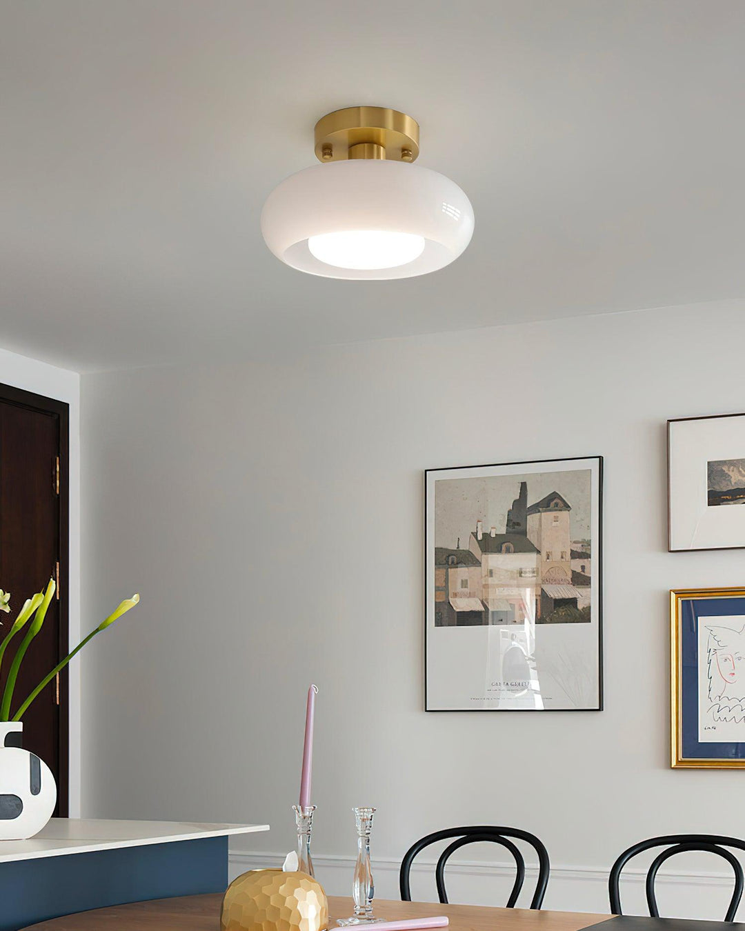 Ceiling Light Glass Dome 11 in x 7 in Gold White Orange Bathroom Indoor Fixture Retro Style | Kalsten