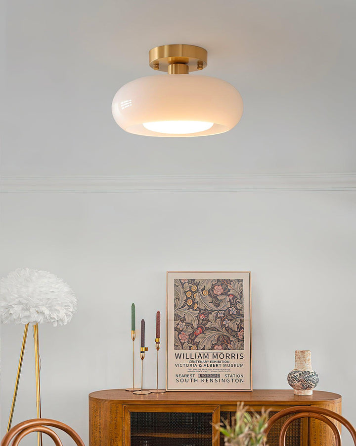 Ceiling Light Glass Dome 11 in x 7 in Gold White Orange Bathroom Indoor Fixture Retro Style | Kalsten