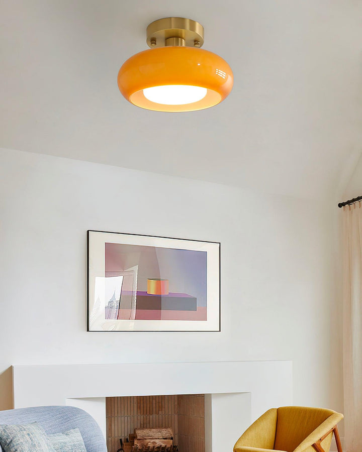Ceiling Light Glass Dome 11 in x 7 in Gold White Orange Bathroom Indoor Fixture Retro Style | Kalsten