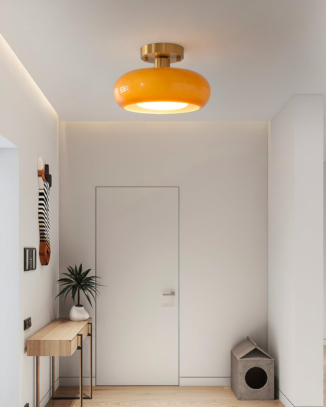Ceiling Light Glass Dome 11 in x 7 in Gold White Orange Bathroom Indoor Fixture Retro Style | Kalsten