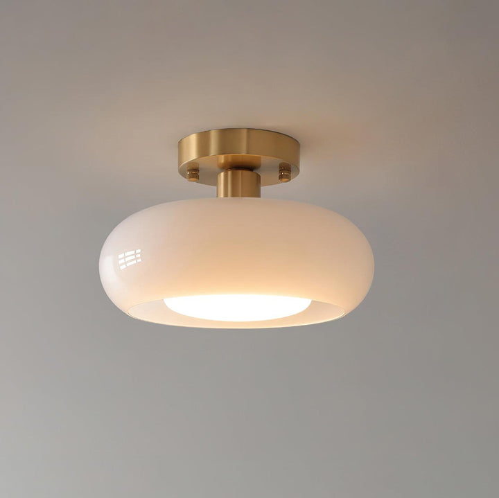 Ceiling Light Glass Dome 11 in x 7 in Gold White Orange Bathroom Indoor Fixture Retro Style | Kalsten
