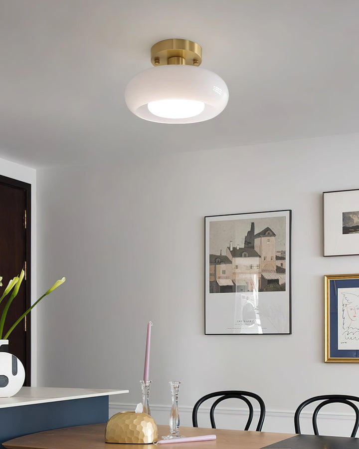 Ceiling Light Glass Dome 11 in x 7 in Gold White Orange Bathroom Indoor Fixture Retro Style | Kalsten