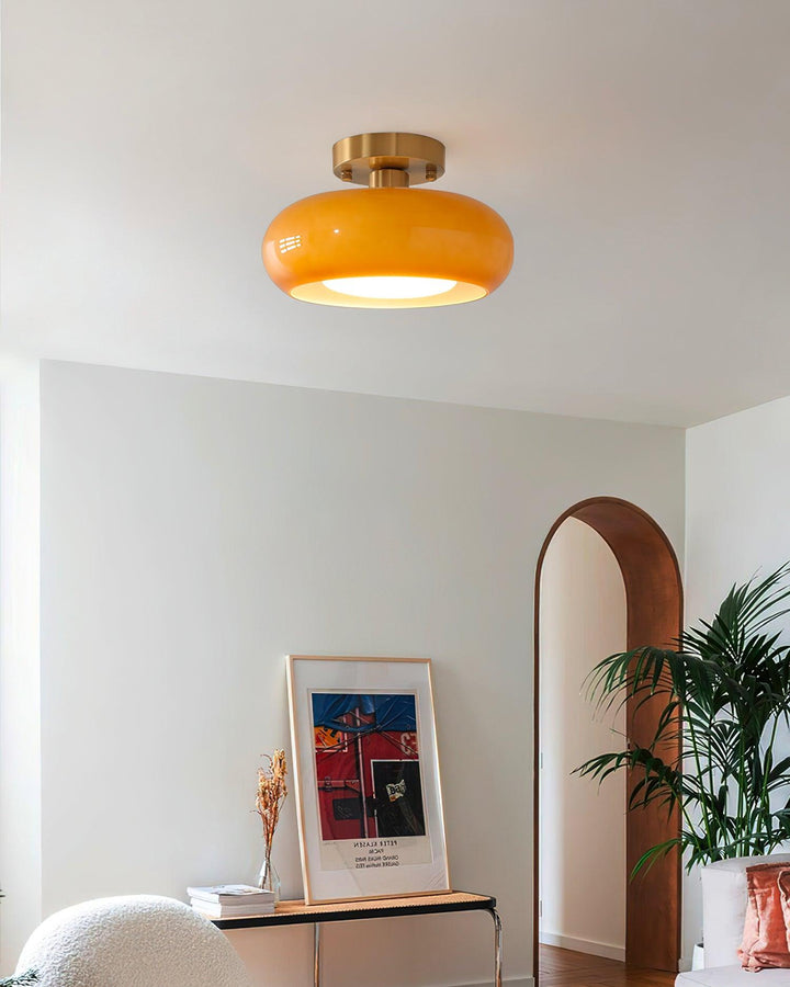 Ceiling Light Glass Dome 11 in x 7 in Gold White Orange Bathroom Indoor Fixture Retro Style | Kalsten