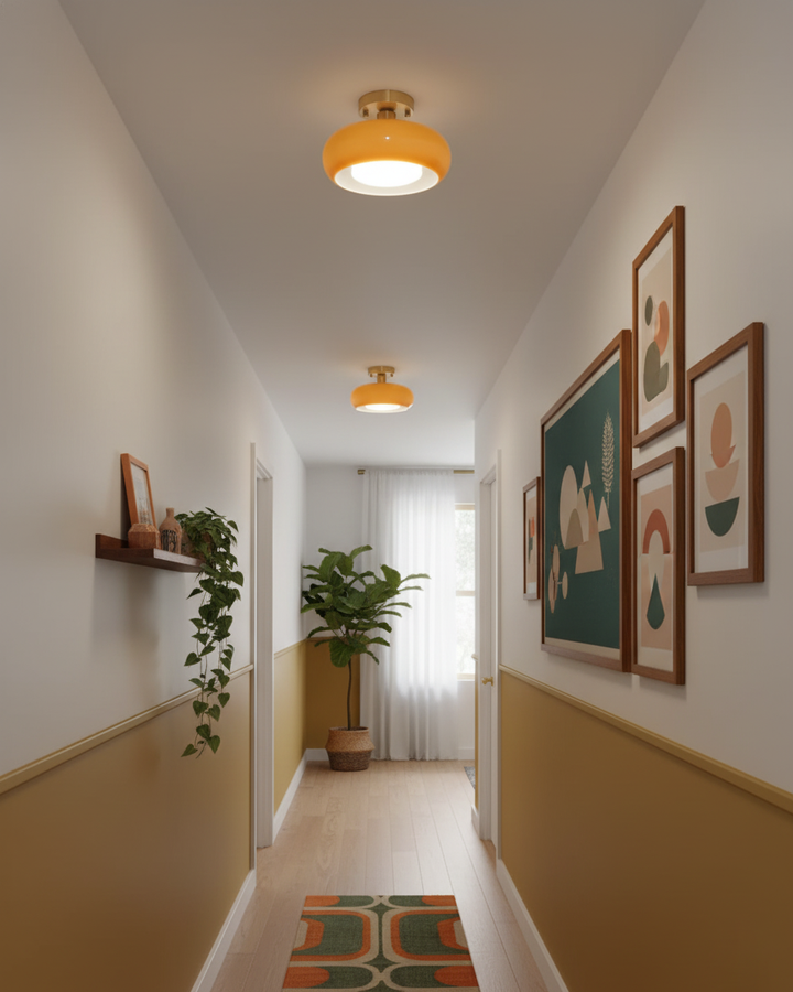 Ceiling Light Glass Dome 11 in x 7 in Gold White Orange Bathroom Indoor Fixture Retro Style | Kalsten