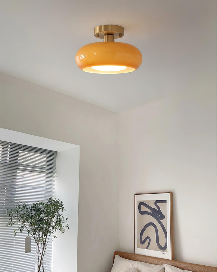 Ceiling Light Glass Dome 11 in x 7 in Gold White Orange Bathroom Indoor Fixture Retro Style | Kalsten
