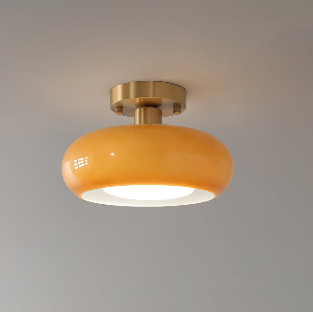 Ceiling Light Glass Dome 11 in x 7 in Gold White Orange Bathroom Indoor Fixture Retro Style | Kalsten