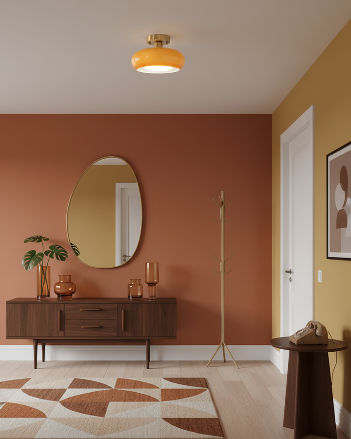 Ceiling Light Glass Dome 11 in x 7 in Gold White Orange Bathroom Indoor Fixture Retro Style | Kalsten