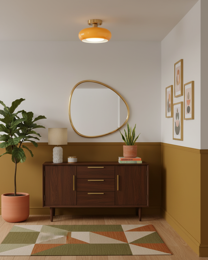 Ceiling Light Glass Dome 11 in x 7 in Gold White Orange Bathroom Indoor Fixture Retro Style | Kalsten