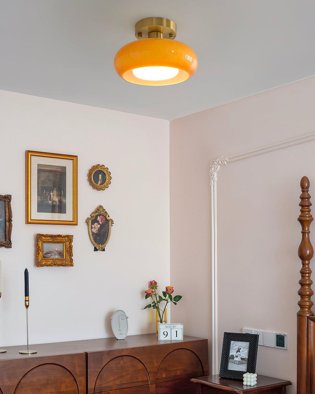 Ceiling Light Glass Dome 11 in x 7 in Gold White Orange Bathroom Indoor Fixture Retro Style | Kalsten