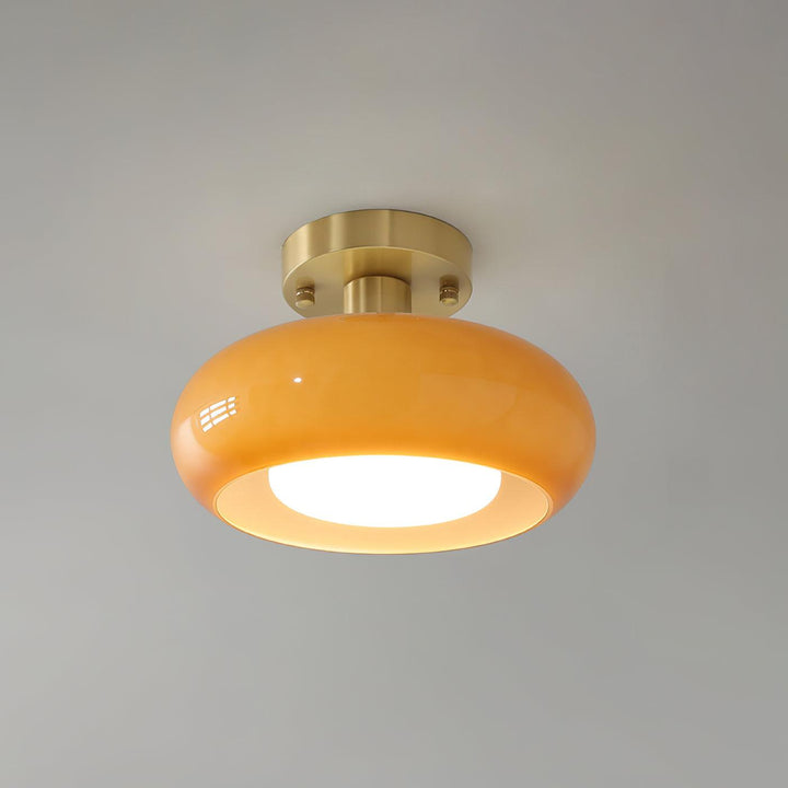 Ceiling Light Glass Dome 11 in x 7 in Gold White Orange Bathroom Indoor Fixture Retro Style | Kalsten