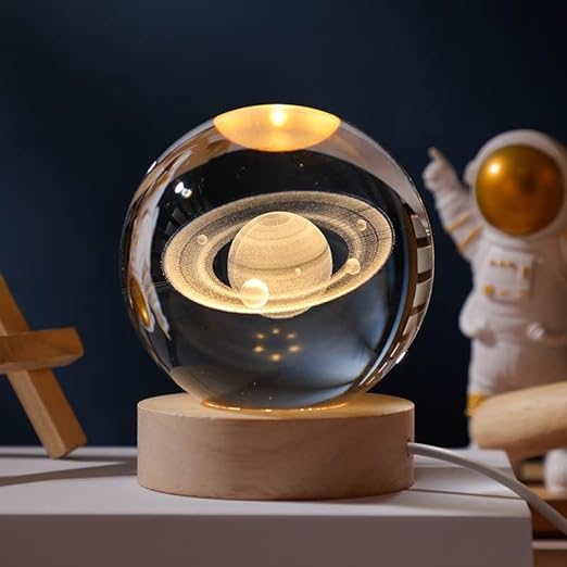 Glowing crystal ball with LED – Decorative 3D glass ball with galaxy design and wooden base | Kalsten