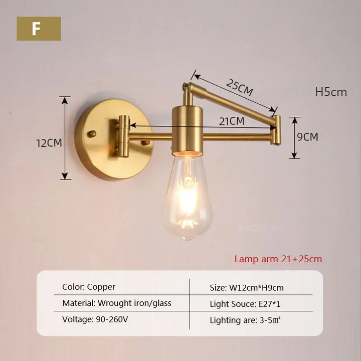 Nordic LED Glass Wall Lamp – Swing Arm Telescopic Folding Reading Light for Bedroom, Living Room, and Study, Adjustable Long Pole Design | Kalsten