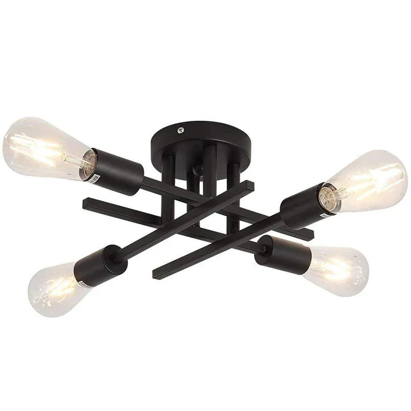 Contemporary LED Industrial Chandelier - Semi Flush Mount Ceiling Lights with 4 Heads for Kitchen, Dining, Bedroom | Kalsten