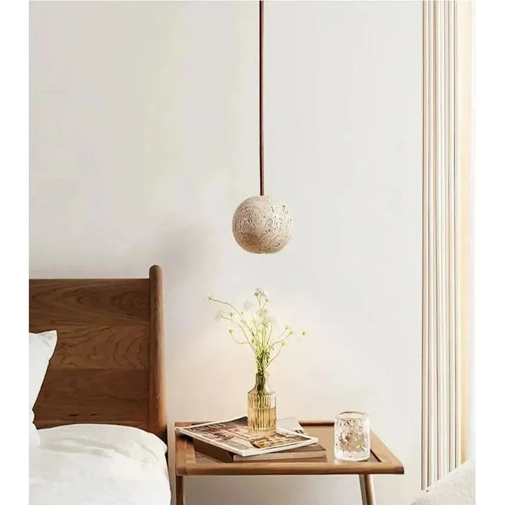 Hanging Lamp in Travertine – Minimalistic Round LED Hanging Lamp in Wabi-Sabi Style | Kalsten