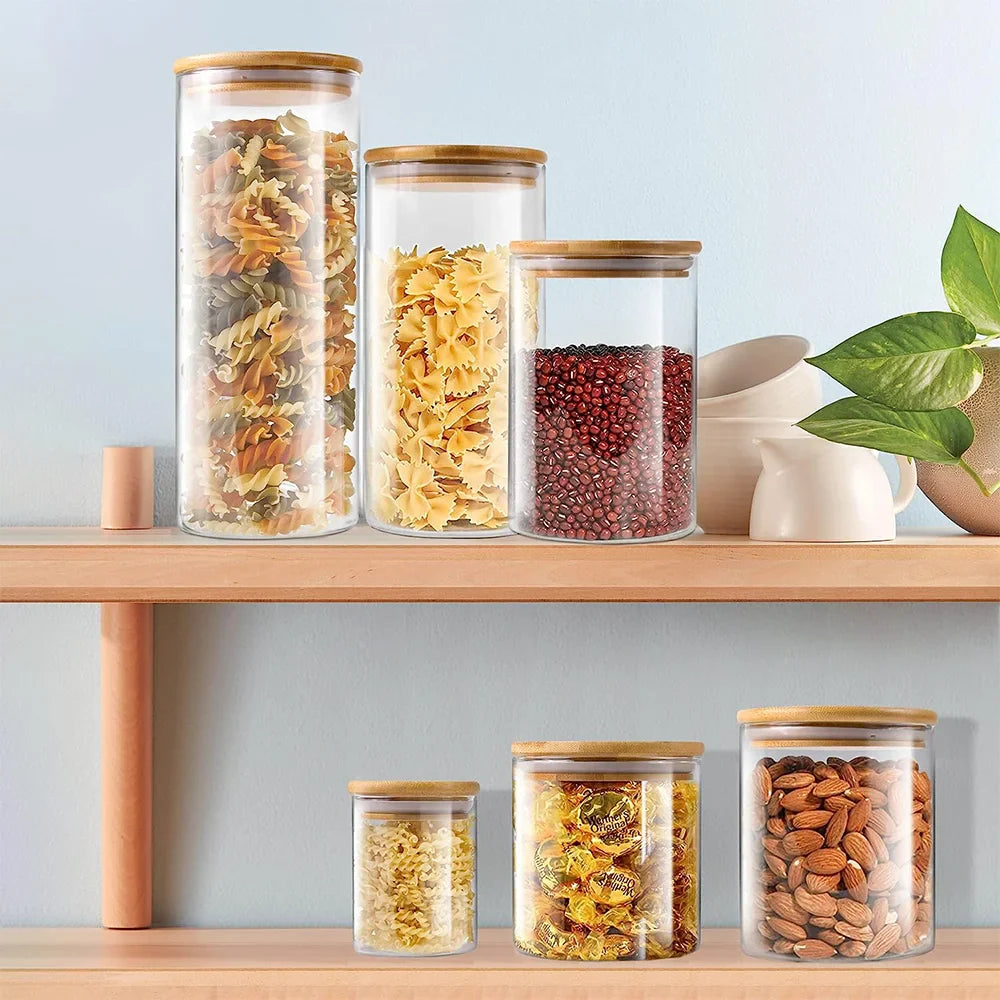 PureVorrat Glass Container Set – Storage Jars with Wooden Lid | Airtight & Stylish | Modern Kitchen Storage | Kalsten