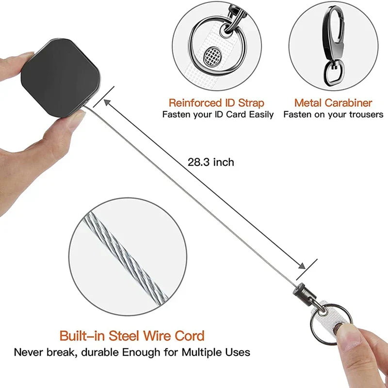 Kalsten | Metal Retractable Carabiner Keychain with Steel Cord – Safety Reel 71.8 cm