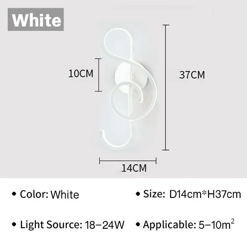 Modern LED Wall Lamp - Musical Note Wall Sconce for Bedroom, Living Room, and Study, Touch On/Off, Up & Down Light Direction, Indoor Home Decor | Kalsten
