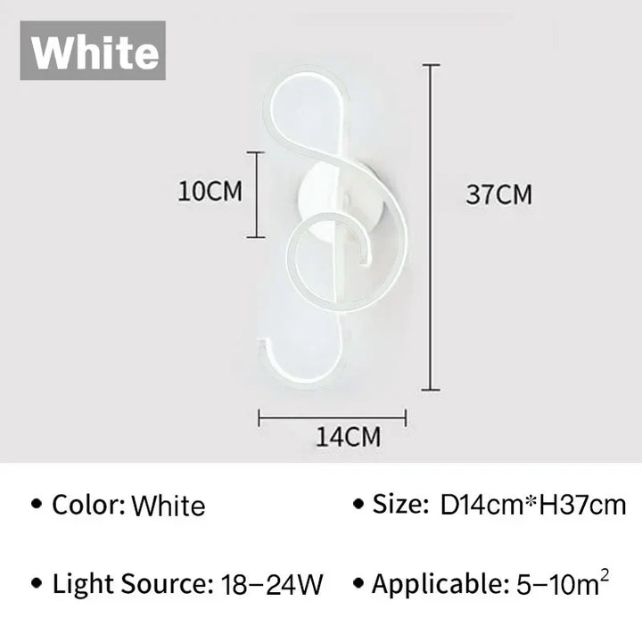 Modern LED Wall Lamp - Musical Note Wall Sconce for Bedroom, Living Room, and Study, Touch On/Off, Up & Down Light Direction, Indoor Home Decor | Kalsten
