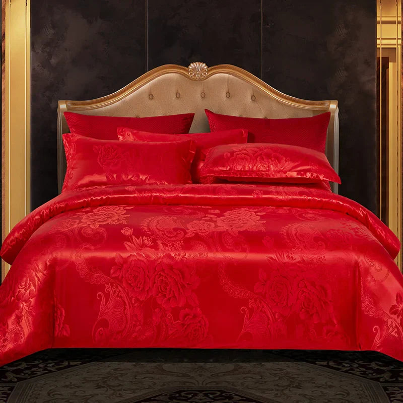 Luxurious Satin Rayon Jacquard Duvet Cover in Gold & Blue Kalsten