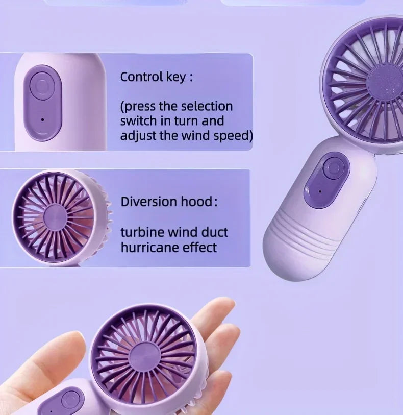 Mini Handheld USB Fan – 3-Speed Strong Wind Portable Desk Fan, Rechargeable for Students, Office, Outdoor, Travel, and Camping | Kalsten