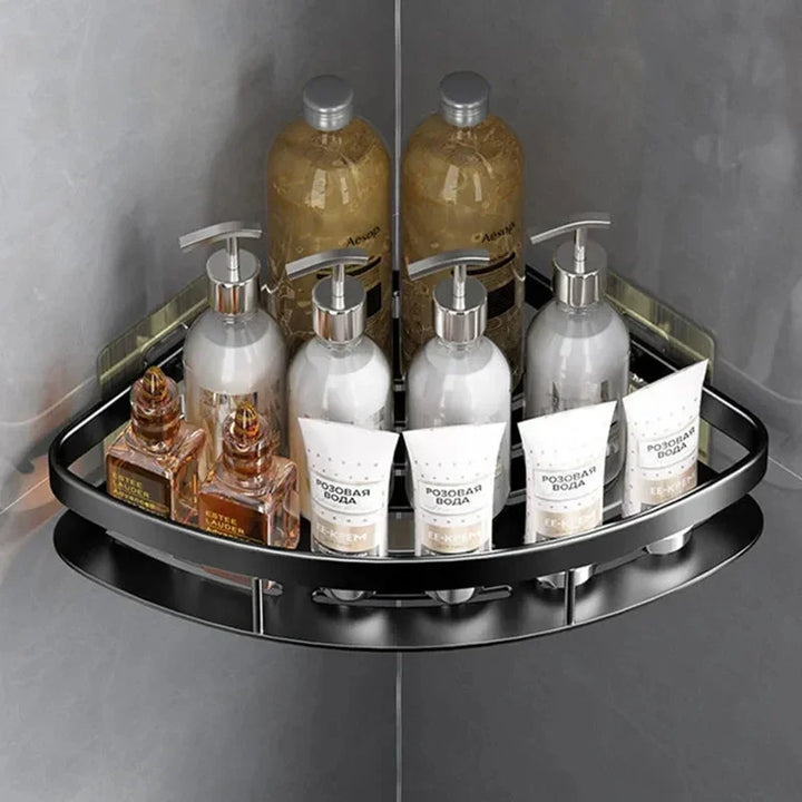 Drill-Free Aluminium Corner Bathroom Shelf