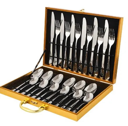 Opulent Gold Cutlery Set - The elegant 24-piece gold and silver cutlery set Kalsten