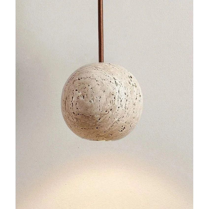 Hanging Lamp in Travertine – Minimalistic Round LED Hanging Lamp in Wabi-Sabi Style | Kalsten