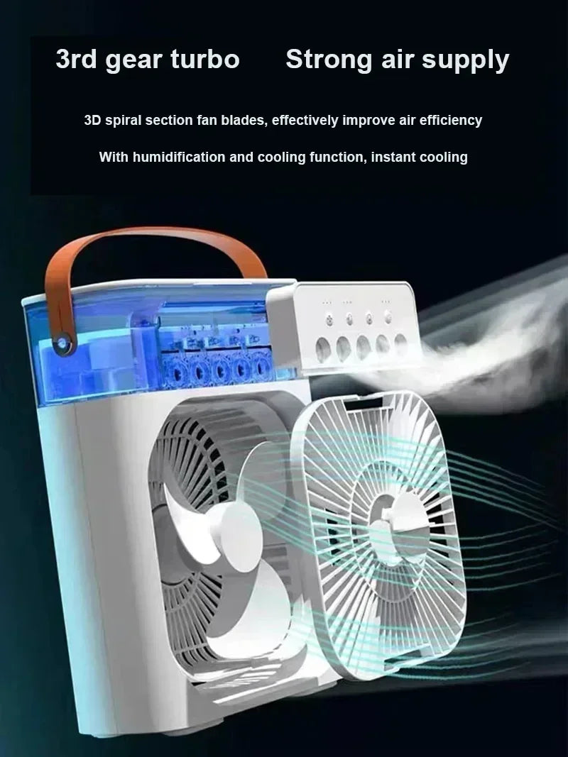 3-in-1 Mini Air Cooler Fan – Portable Household Air Conditioner with LED Night Light, Humidifier, and Adjustable Air for Home & Office | Kalsten