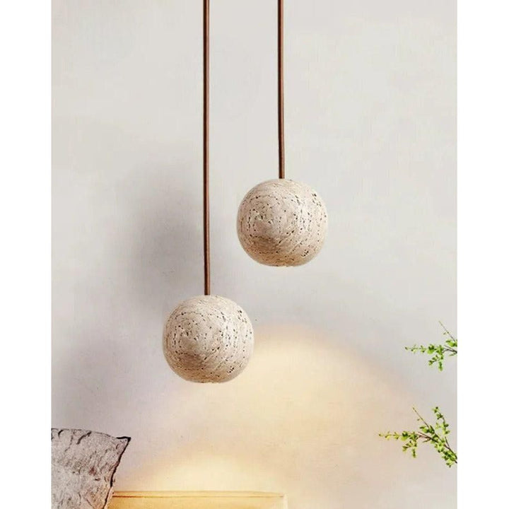 Hanging Lamp in Travertine – Minimalistic Round LED Hanging Lamp in Wabi-Sabi Style | Kalsten