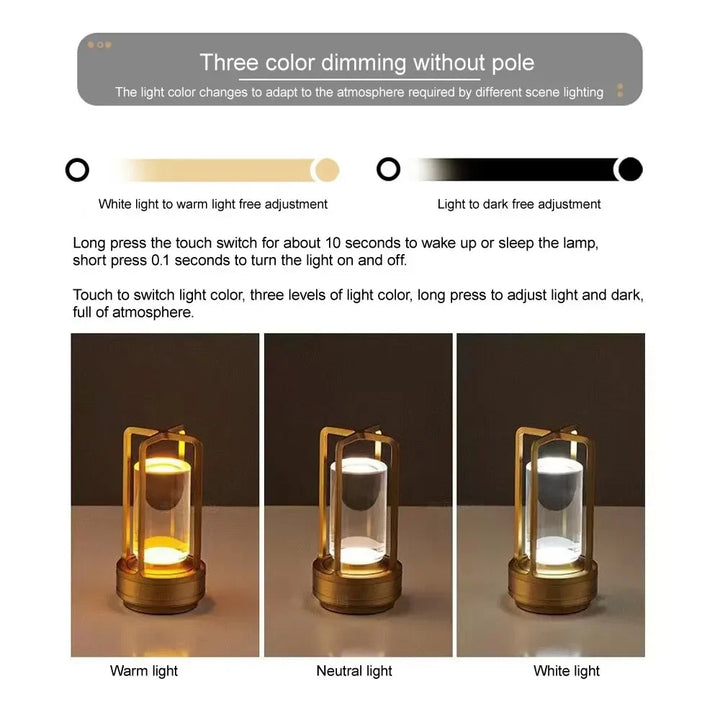 LED Cordless Table Lamp | Industrial Style, Rechargeable & Portable Lighting for Outdoor & Indoor Use | Kalsten