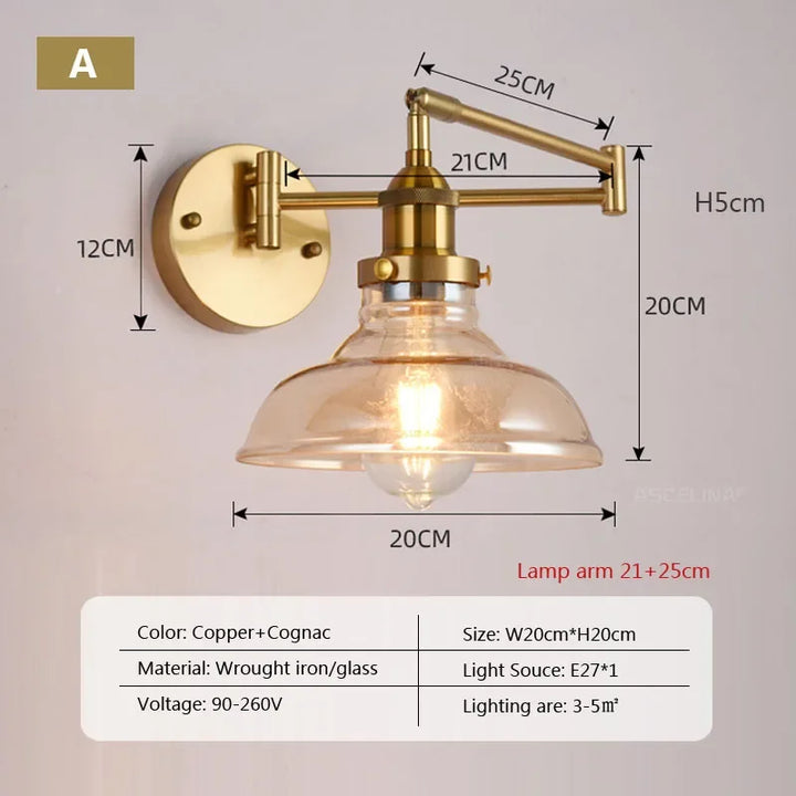 Nordic LED Glass Wall Lamp – Swing Arm Telescopic Folding Reading Light for Bedroom, Living Room, and Study, Adjustable Long Pole Design | Kalsten