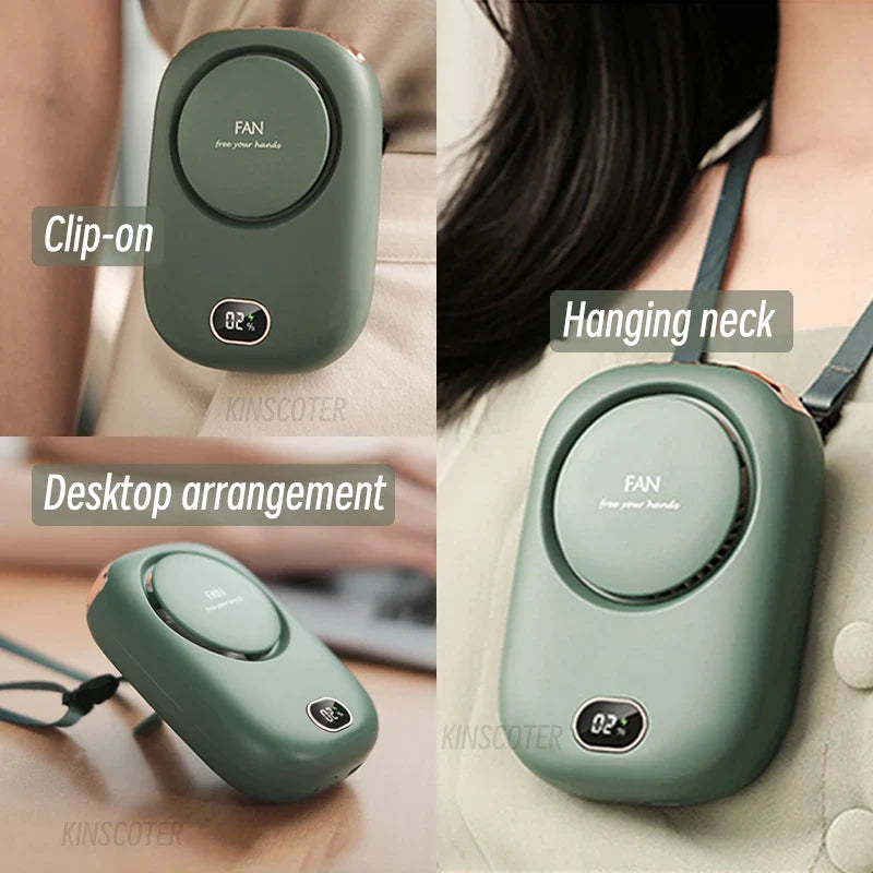 New Portable Hanging Neck Fan: Mini Cooling Waist Fans, Rechargeable Bladeless Fans - Up to 12 Hours Outdoor Use, 2000mAh | Kalsten