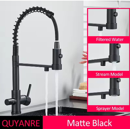 Sandsberg Black Filter Kitchen Faucet with Dual Outlet – Mixing Tap with Water Filter for Kitchens, Water Treatment and Cleaning | Kalsten